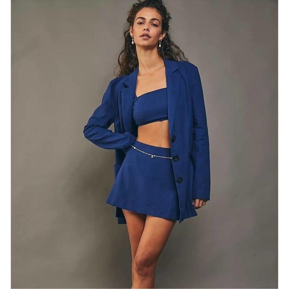 Free People Marni Blue Linen Blend Blazer - Picture 1 of 5